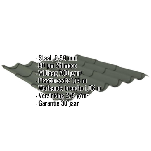 Dakpanplaat 2/1060 | Anti-Drup 700 g/m² | Staal 0,50 mm | 80 µm Shimoco | 6020 - Chroomoxydegroen #2