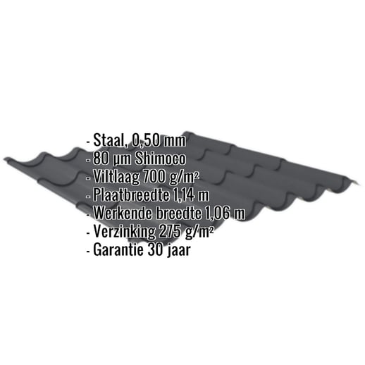 Dakpanplaat 2/1060 | Anti-Drup 700 g/m² | Staal 0,50 mm | 80 µm Shimoco | 7016 - Antracietgrijs #2