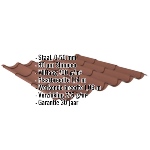Dakpanplaat 2/1060 | Anti-Drup 700 g/m² | Staal 0,50 mm | 80 µm Shimoco | 8004 - Koperbruin #2