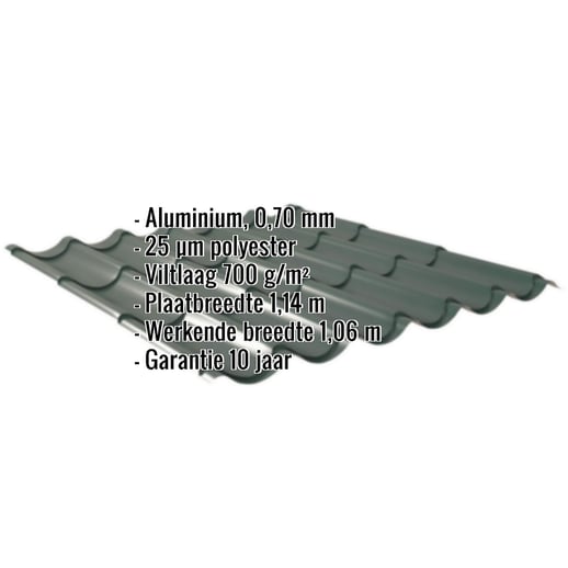 Dakpanplaat 2/1060 | Anti-Drup 700 g/m² | Aluminium 0,70 mm | 25 µm Polyester | 6005 - Mosgroen #2