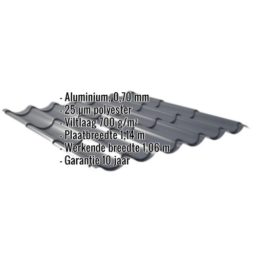 Dakpanplaat 2/1060 | Anti-Drup 700 g/m² | Aluminium 0,70 mm | 25 µm Polyester | 7016 - Antracietgrijs #2