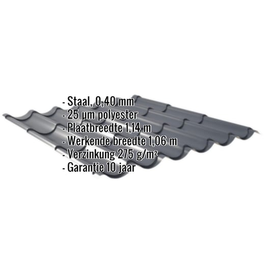 Dakpanplaat 2/1060 | Restpartij | Staal 0,40 mm | 25 µm Polyester | 7016 - Antracietgrijs #2