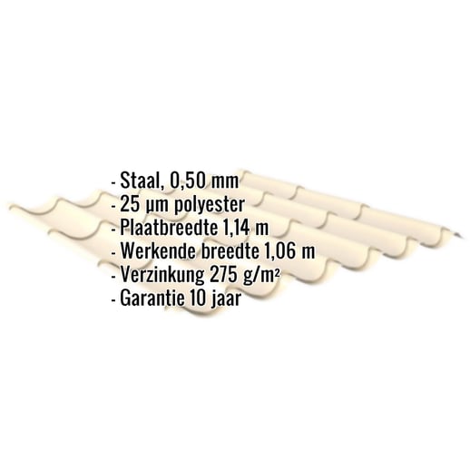 Dakpanplaat 2/1060 | Staal 0,50 mm | 25 µm Polyester | 1015 - Licht ivoorkleurig #2