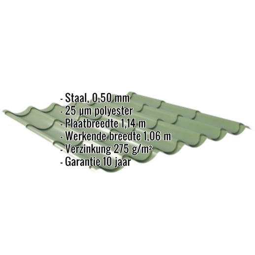 Dakpanplaat 2/1060 | Staal 0,50 mm | 25 µm Polyester | 6011 - Resedagroen #2