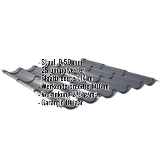Dakpanplaat 2/1060 | Staal 0,50 mm | 25 µm Polyester | 7016 - Antracietgrijs #2