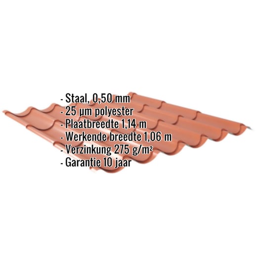 Dakpanplaat 2/1060 | Staal 0,50 mm | 25 µm Polyester | 8004 - Koperbruin #2