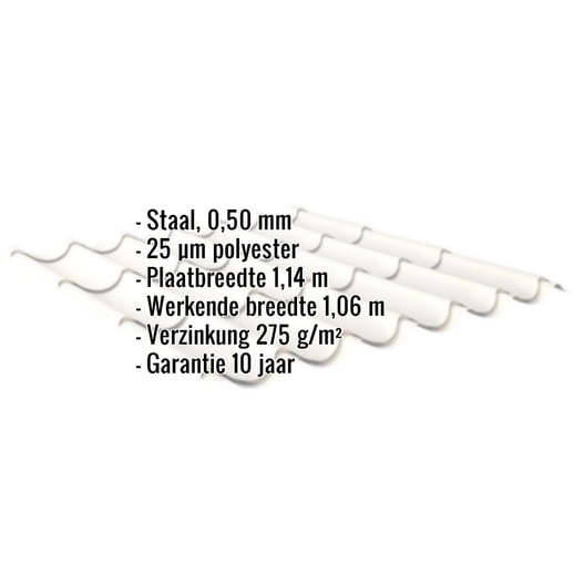 Dakpanplaat 2/1060 | Staal 0,50 mm | 25 µm Polyester | 9010 - Zuiverwit #2
