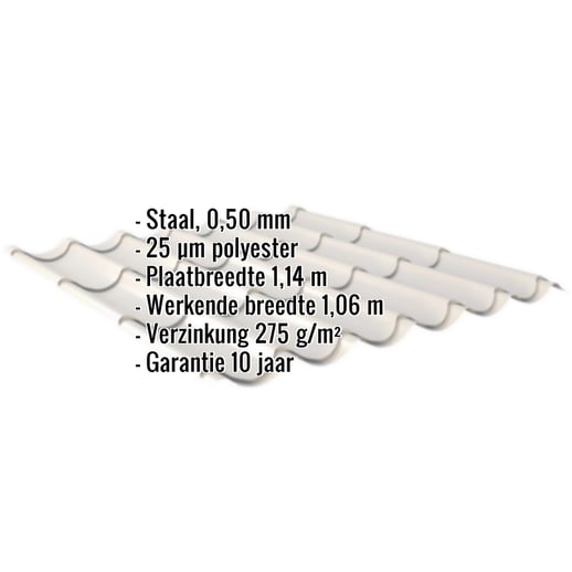 Dakpanplaat 2/1060 | Staal 0,50 mm | 25 µm Polyester | 9002 - Grijswit #2