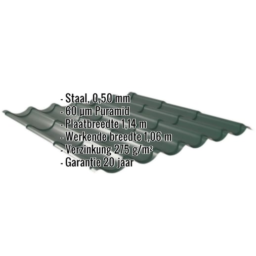 Dakpanplaat 2/1060 | Staal 0,50 mm | 60 µm Puramid | 6005 - Mosgroen #2