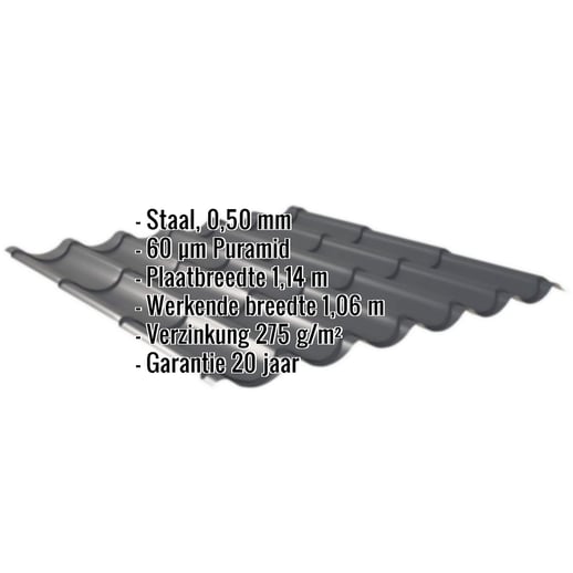Dakpanplaat 2/1060 | Staal 0,50 mm | 60 µm Puramid | 7016 - Antracietgrijs #2