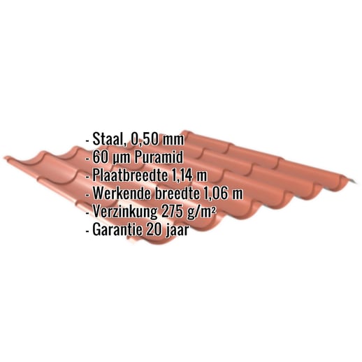 Dakpanplaat 2/1060 | Staal 0,50 mm | 60 µm Puramid | 8004 - Koperbruin #2