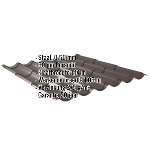 Dakpanplaat 2/1060 | Staal 0,50 mm | 60 µm Puramid | 8017 - Chocoladebruin #2