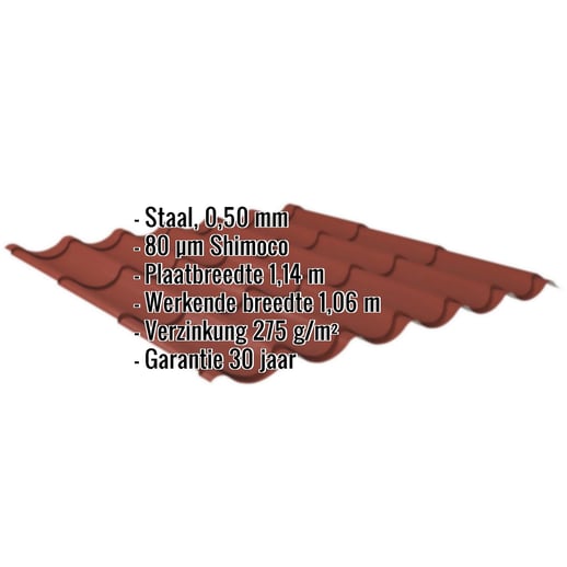 Dakpanplaat 2/1060 | Staal 0,50 mm | 80 µm Shimoco | 3009 - Oxyderood #2