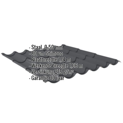 Dakpanplaat 2/1060 | Staal 0,50 mm | 80 µm Shimoco | 7016 - Antracietgrijs #2