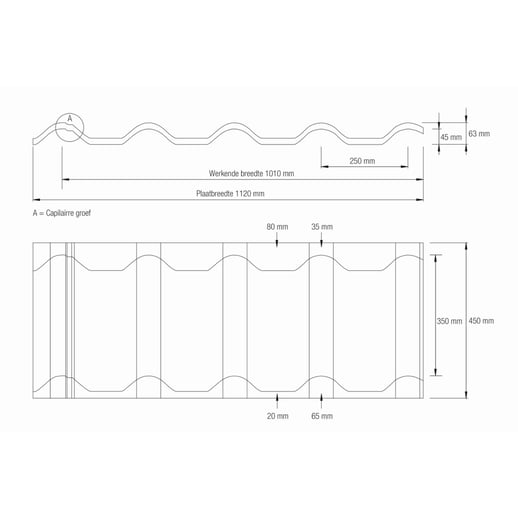 Dakpanplaat EUROPA | Anti-Drup 700 g/m² | Staal 0,50 mm | 25 µm Polyester | 9010 - Zuiverwit #8