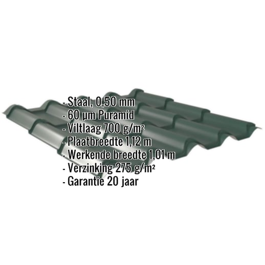 Dakpanplaat EUROPA | Anti-Drup 700 g/m² | Staal 0,50 mm | 60 µm Puramid | 6005 - Mosgroen #2
