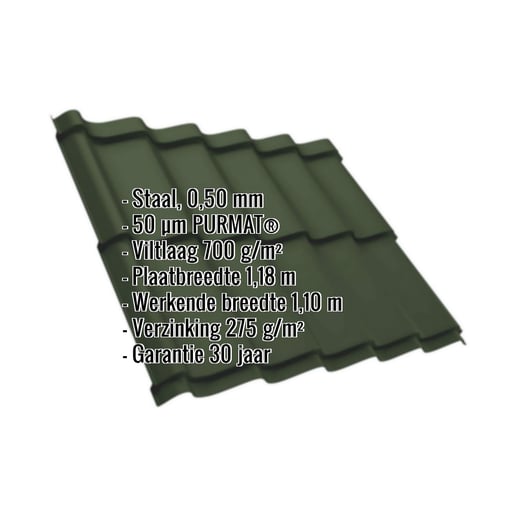 Dakpanplaat Szafir 350/15 | Anti-Drup 700 g/m² | Staal 0,50 mm | 50 µm PURMAT® | 011 - Groen #2