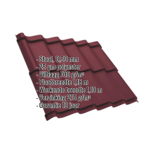Dakpanplaat Szafir 350/15 | Anti-Drup 700 g/m² | Staal 0,50 mm | 25 µm Polyester | 3005 - Wijnrood #2