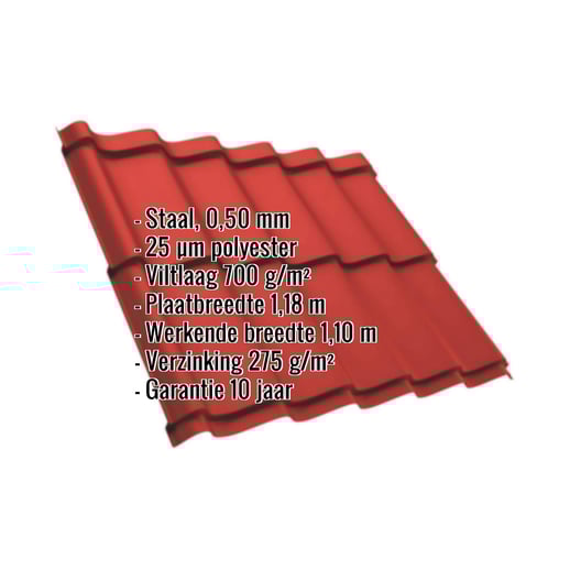 Dakpanplaat Szafir 350/15 | Anti-Drup 700 g/m² | Staal 0,50 mm | 25 µm Polyester | 3016 - Koraalrood #2