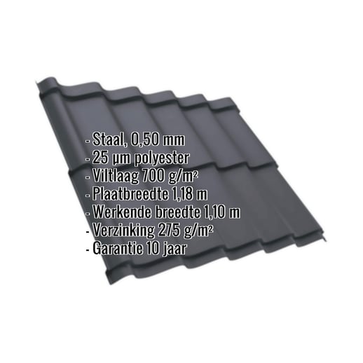 Dakpanplaat Szafir 350/15 | Anti-Drup 700 g/m² | Staal 0,50 mm | 25 µm Polyester | 7024 - Grafietgrijs #2