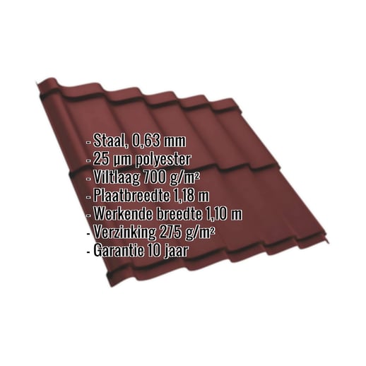 Dakpanplaat Szafir 350/15 | Anti-Drup 700 g/m² | Staal 0,63 mm | 25 µm Polyester | 8012 - Roodbruin #2