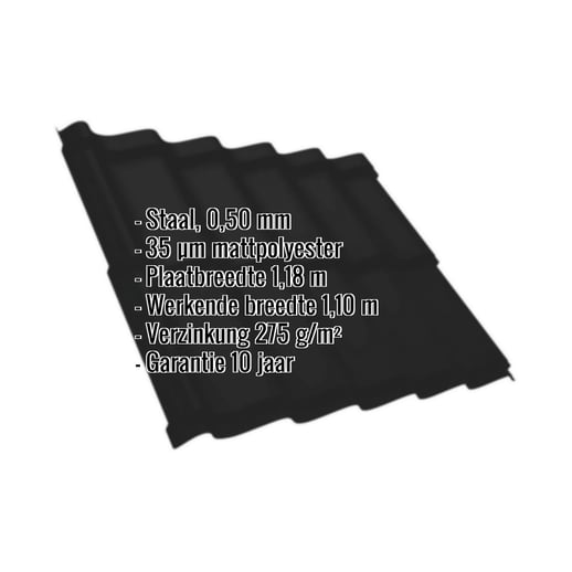 Dakpanplaat Szafir 350/15 | Staal 0,50 mm | 35 µm Mattpolyester | 033 - Zwart #2