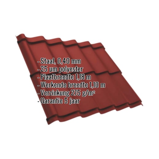 Dakpanplaat Szafir 350/15 | Staal 0,40 mm | 25 µm Polyester | 028 - Kersrood #2
