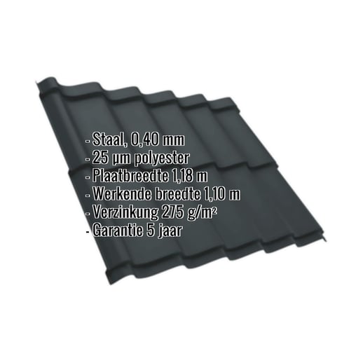 Dakpanplaat Szafir 350/15 | Staal 0,40 mm | 25 µm Polyester | 7016 - Antracietgrijs #2