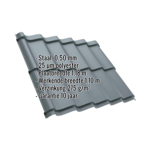 Dakpanplaat Szafir 350/15 | Staal 0,50 mm | 25 µm Polyester | 7000 - Pelsgrijs #2