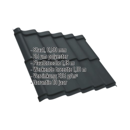 Dakpanplaat Szafir 350/15 | Staal 0,50 mm | 25 µm Polyester | 7016 - Antracietgrijs #2