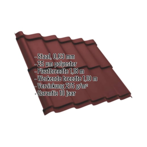 Dakpanplaat Szafir 350/15 | Staal 0,63 mm | 25 µm Polyester | 8012 - Roodbruin #2