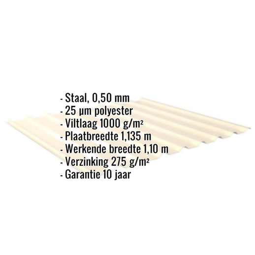 Damwandplaat 20/1100 | Dak | Anti-Drup 1000 g/m² | Staal 0,50 mm | 25 µm Polyester | 1015 - Licht ivoorkleurig #2