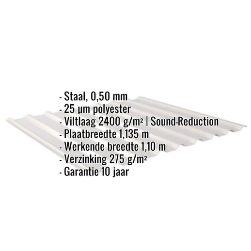 Damwandplaat 20/1100 | Dak | Anti-Drup 1000 g/m² | Staal 0,50 mm | 25 µm Polyester | 7035 - Lichtgrijs #2