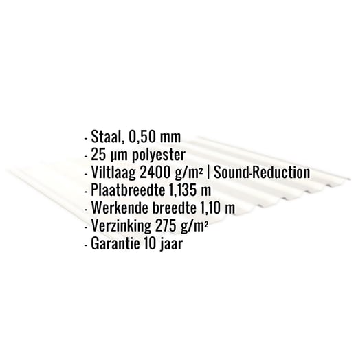 Damwandplaat 20/1100 | Dak | Anti-Drup 1000 g/m² | Staal 0,50 mm | 25 µm Polyester | 9010 - Zuiverwit #2