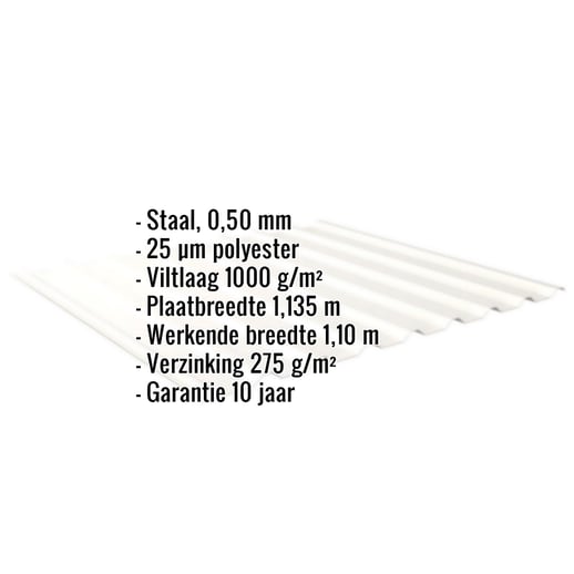 Damwandplaat 20/1100 | Dak | Anti-Drup 1000 g/m² | Staal 0,50 mm | 25 µm Polyester | 9010 - Zuiverwit #2