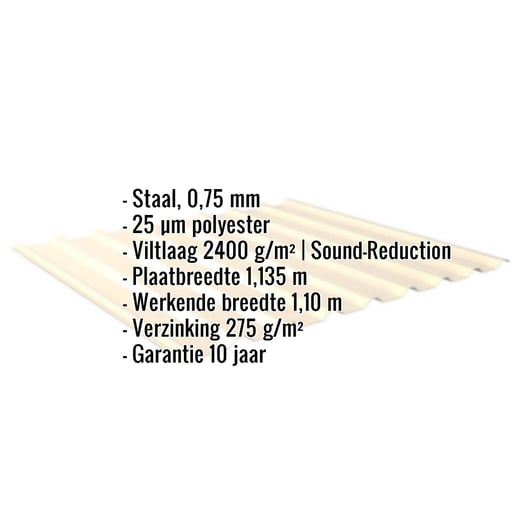 Damwandplaat 20/1100 | Dak | Anti-Drup 1000 g/m² | Staal 0,75 mm | 25 µm Polyester | 1015 - Licht ivoorkleuri #2