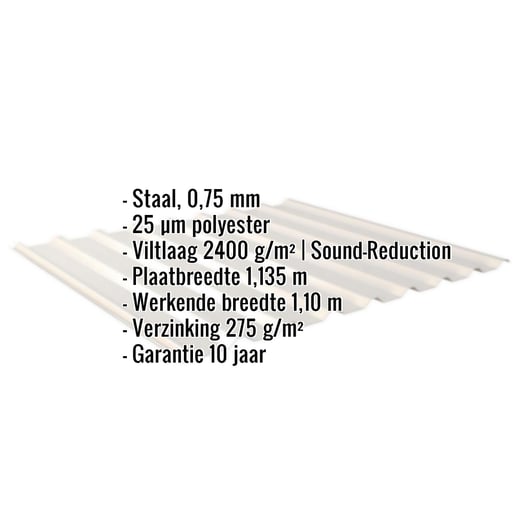 Damwandplaat 20/1100 | Dak | Anti-Drup 1000 g/m² | Staal 0,75 mm | 25 µm Polyester | 9002 - Grijswit #2