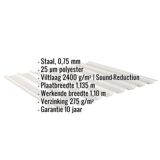 Damwandplaat 20/1100 | Dak | Anti-Drup 1000 g/m² | Staal 0,75 mm | 25 µm Polyester | 9006 - Zilver-Metallic #2