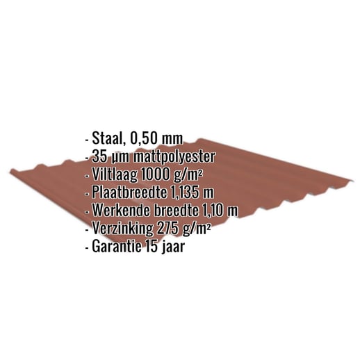Damwandplaat 20/1100 | Dak | Anti-Drup 1000 g/m² | Staal 0,50 mm | 35 µm Mattpolyester | 75 - Terracotta #2