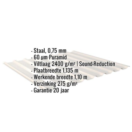 Damwandplaat 20/1100 | Dak | Anti-Drup 1000 g/m² | Staal 0,75 mm | 60 µm Puramid | 9002 - Grijswit #2
