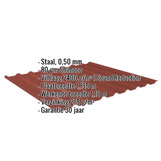 Damwandplaat 20/1100 | Dak | Anti-Drup 1000 g/m² | Staal 0,50 mm | 80 µm Shimoco | 3009 - Oxyderood #2