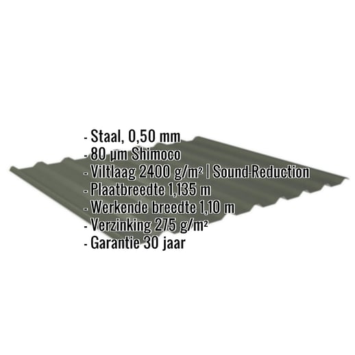 Damwandplaat 20/1100 | Dak | Anti-Drup 1000 g/m² | Staal 0,50 mm | 80 µm Shimoco | 6020 - Chroomoxydegroen #2