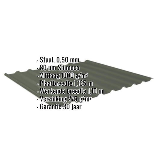 Damwandplaat 20/1100 | Dak | Anti-Drup 1000 g/m² | Staal 0,50 mm | 80 µm Shimoco | 6020 - Chroomoxydegroen #2