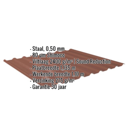Damwandplaat 20/1100 | Dak | Anti-Drup 1000 g/m² | Staal 0,50 mm | 80 µm Shimoco | 8004 - Koperbruin #2