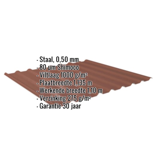 Damwandplaat 20/1100 | Dak | Anti-Drup 1000 g/m² | Staal 0,50 mm | 80 µm Shimoco | 8004 - Koperbruin #2