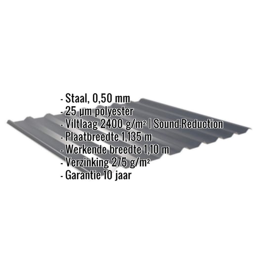 Damwandplaat 20/1100 | Dak | Anti-Drup 2400 g/m² | Staal 0,50 mm | 25 µm Polyester | 7016 - Antracietgrijs #2