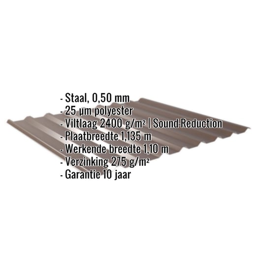 Damwandplaat 20/1100 | Dak | Anti-Drup 2400 g/m² | Staal 0,50 mm | 25 µm Polyester | 8014 - Sepiabruin #2