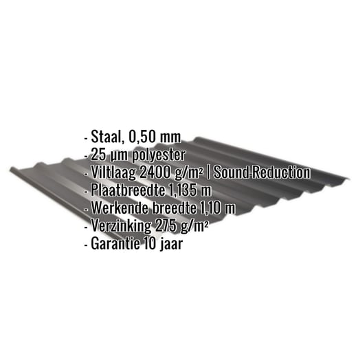 Damwandplaat 20/1100 | Dak | Anti-Drup 2400 g/m² | Staal 0,50 mm | 25 µm Polyester | 9005 - Gitzwart #2