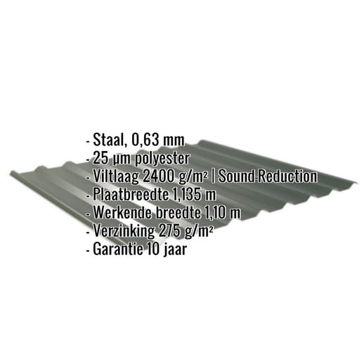 Damwandplaat 20/1100 | Dak | Anti-Drup 2400 g/m² | Staal 0,63 mm | 25 µm Polyester | 6020 - Chroomoxydegroen #2