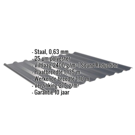 Damwandplaat 20/1100 | Dak | Anti-Drup 2400 g/m² | Staal 0,63 mm | 25 µm Polyester | 7016 - Antracietgrijs #2